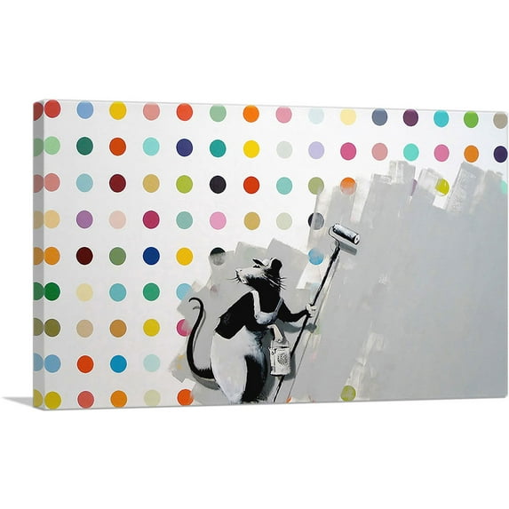 ARTCANVAS Rat Spots Banksy vs Hirst Canvas Art Print by Banksy - Size: 40" x 26" (0.75" Deep)