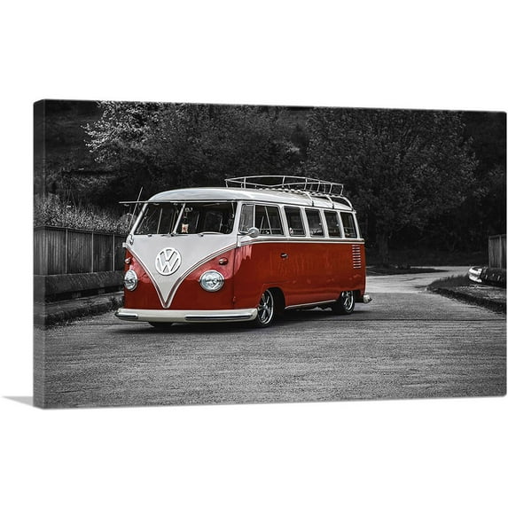 ARTCANVAS Red And White Volkswagen Vintage Van Bus Canvas Art Print - Size: 18" x 12" (1.50" Deep)