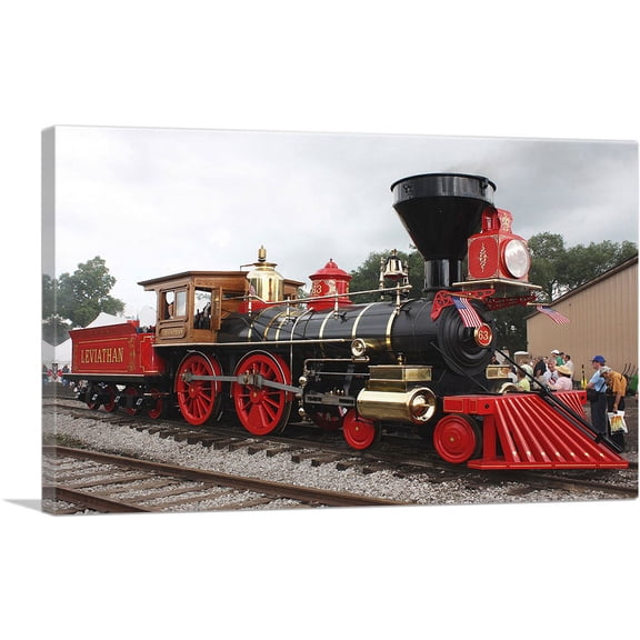 ARTCANVAS Red Gold Vintage Old Locomotive Steam Train Canvas Art Print - Size: 40" x 26" (1.50" Deep)