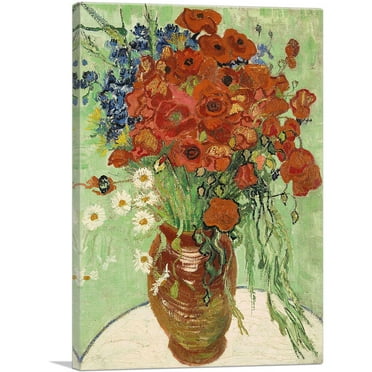 ARTCANVAS Red Poppies and Daisies 1890 Canvas Art Print by Vincent Van Gogh - Size: 26" x 18" (0.75" Deep)