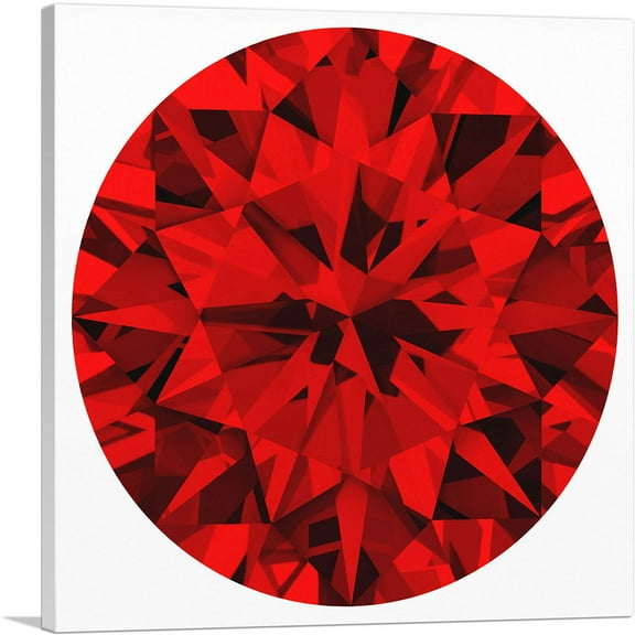 ARTCANVAS Red Round Brilliant Cut Diamond Jewel Canvas Art Print - Size: 18" x 18" (0.75" Deep)