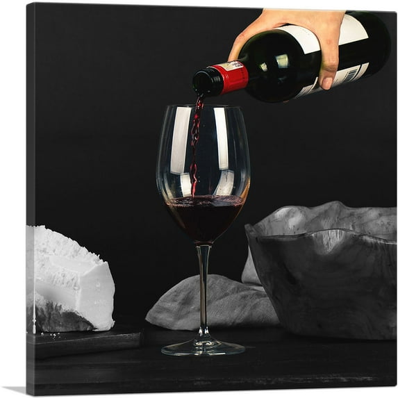 ARTCANVAS Red Wine Bottle With Glass And Cheese Canvas Art Print - Size: 26" x 26" (1.50" Deep)