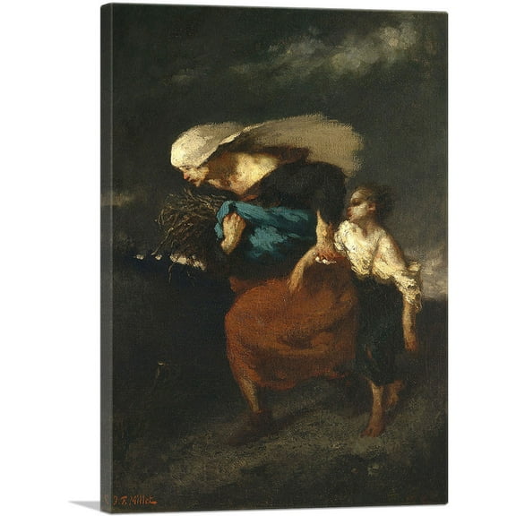 ARTCANVAS Retreat from the Storm 1846 Canvas Art Print by Jean-Francois Millet - Size: 26" x 18" (0.75" Deep)
