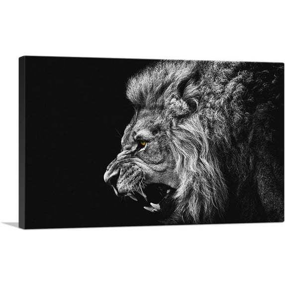 ARTCANVAS Roaring Lion Black and White Canvas Art Print - Size: 90" x 60" (1.50" Deep) (3-Piece)