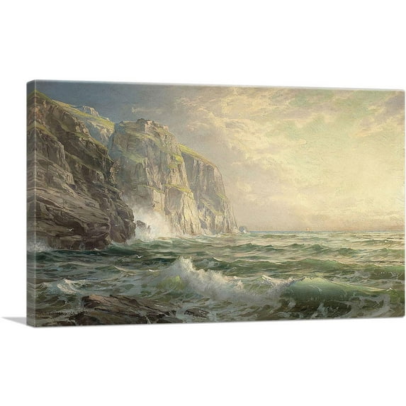 ARTCANVAS Rocky Cliff With Stormy Sea Cornwall Canvas Art Print by William Trost Richards - Size: 26" x 18" (1.50" Deep)