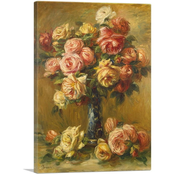 ARTCANVAS Roses in a Vase 1917 Canvas Art Print by Pierre-Auguste Renoir - Size: 26" x 18" (0.75" Deep)