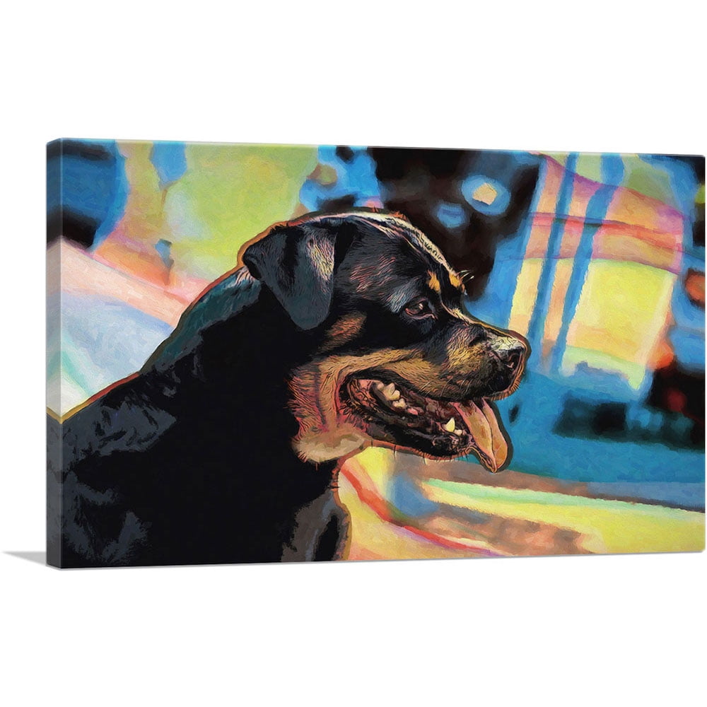 ARTCANVAS Rottweiler Dog Breed Blue Yellow Abstract Canvas Art Print ...