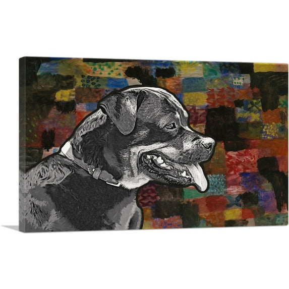 ARTCANVAS Rottweiler Dog Breed Colorful Pattern Canvas Art Print - Size: 18" x 12" (1.50" Deep)