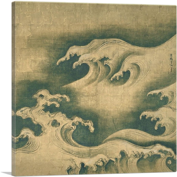 ARTCANVAS Rough Waves Canvas Art Print by Ogata Korin - Size: 12" x 12" (1.50" Deep)