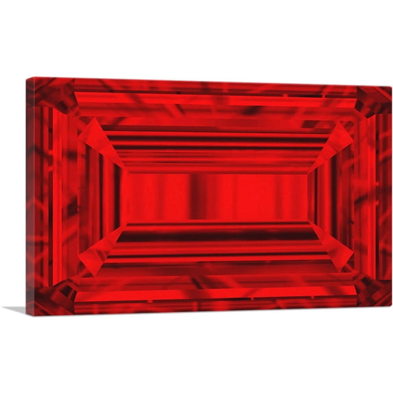 ARTCANVAS Ruby Red Emerald Cut Diamond Jewel Canvas Art Print - Size: 40" x 26" (1.50" Deep)