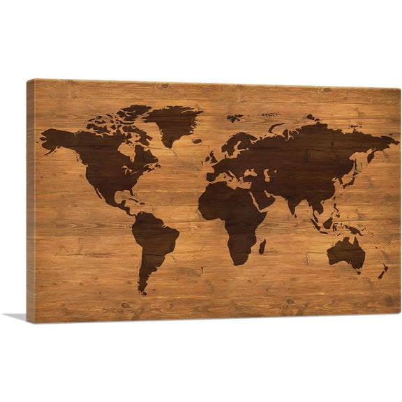 ARTCANVAS Rustic World Map Globe Dark Light Brown Canvas Art Print - Size: 18" x 12" (1.50" Deep)