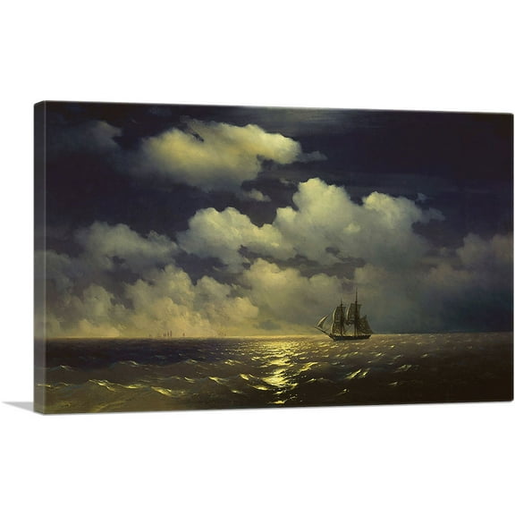ARTCANVAS Sailing Ship in Moonlight Canvas Art Print by Ivan Aivazovsky - Size: 26" x 18" (0.75" Deep)