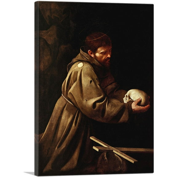 ARTCANVAS Saint Francis in Prayer 1606 Canvas Art Print by Caravaggio - Size: 26" x 18" (0.75" Deep)