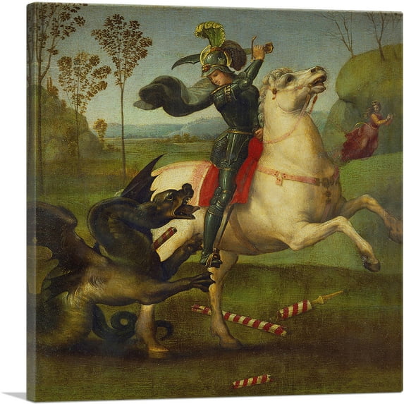 ARTCANVAS Saint George Struggling with the Dragon 1504 Canvas Art Print by Raphael - Size: 36" x 36" (1.50" Deep)