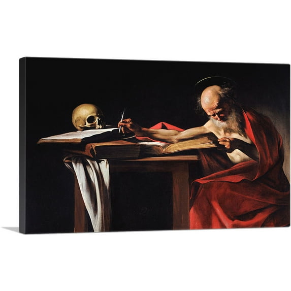ARTCANVAS Saint Jerome Writing 1606 Canvas Art Print by Caravaggio - Size: 26" x 18" (1.50" Deep)