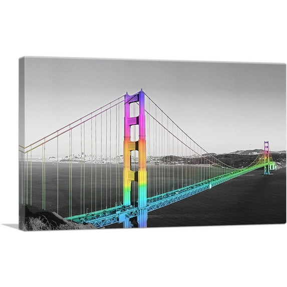 ARTCANVAS San Francisco Golden Gate Bridge Rainbow Gay Canvas Art Print - Size: 60" x 40" (0.75" Deep) (3-Piece)