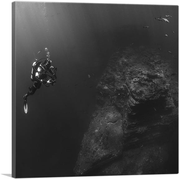 ARTCANVAS Scuba Diver Home Decor Square Canvas Art Print - Size: 12" x 12" (0.75" Deep)
