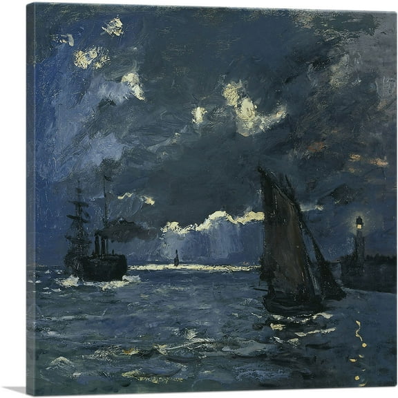 ARTCANVAS Seascape Night Effect 1866 Canvas Art Print by Claude Monet - Size: 12" x 12" (0.75" Deep)