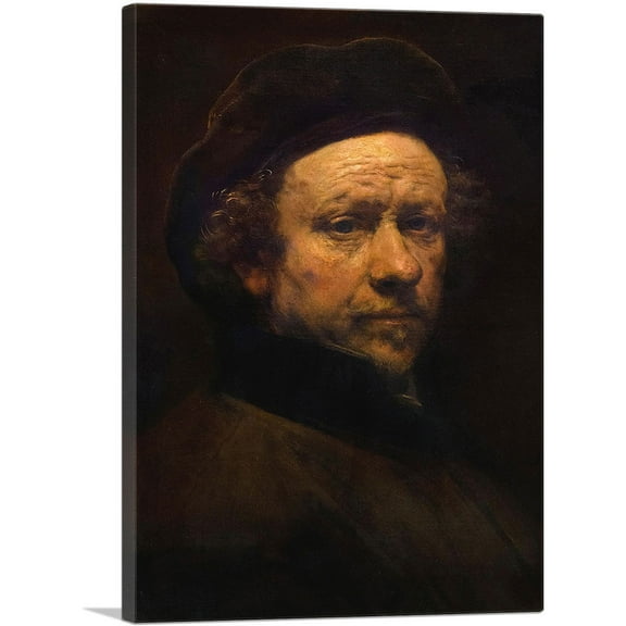 ARTCANVAS Self-Portrait with Beret and Turned-Up Collar 1659 Canvas Art Print by Rembrandt van Rijn - Size: 26" x 18" (0.75" Deep)