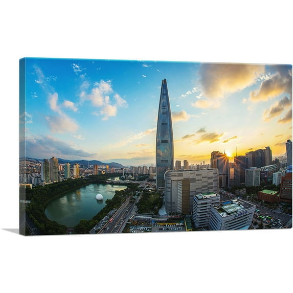 ARTCANVAS Seoul South Korea Lotte World Tower Skyline Canvas Art Print - Size: 12" x 8" (0.75" Deep)
