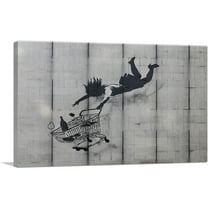 ARTCANVAS Shop Till You Drop - Falling Shopper Canvas Art Print by Banksy - Size: 26" x 18" (0.75" Deep)