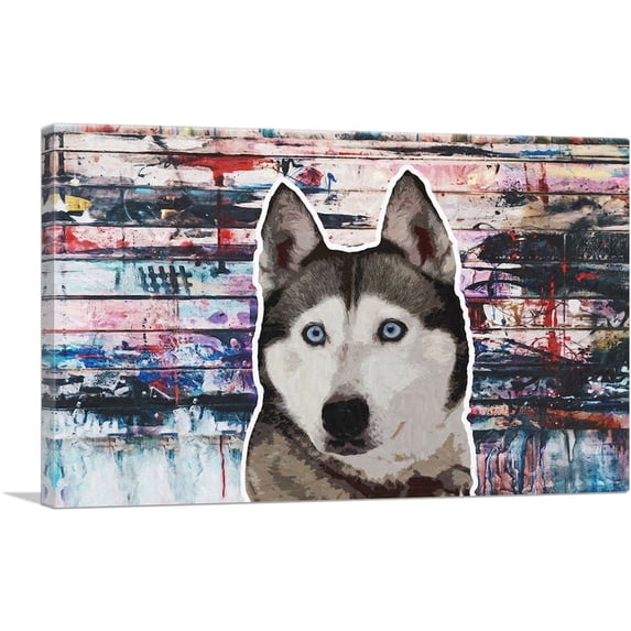 ARTCANVAS Siberian Husky Dog Breed Graffiti Rectangle Canvas Art Print - Size: 18" x 12" (0.75" Deep)