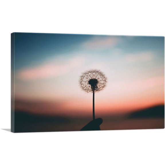 ARTCANVAS Single Dandelion in a Sunset Canvas Art Print - Size: 12" x 8" (0.75" Deep)