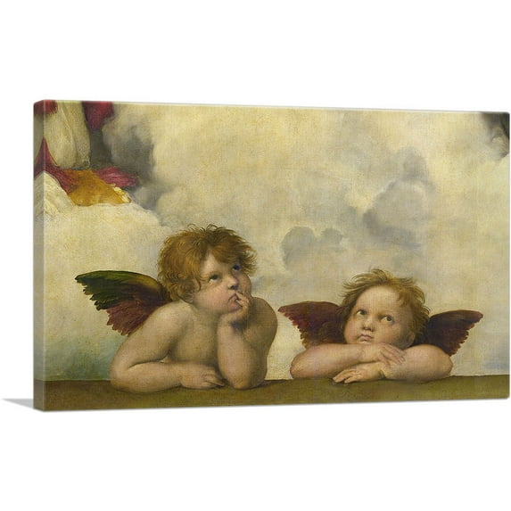 ARTCANVAS Sistine Madonna - Two Angels Detail - Rectangular 1513 Canvas Art Print by Raphael - Size: 26" x 18" (1.50" Deep)