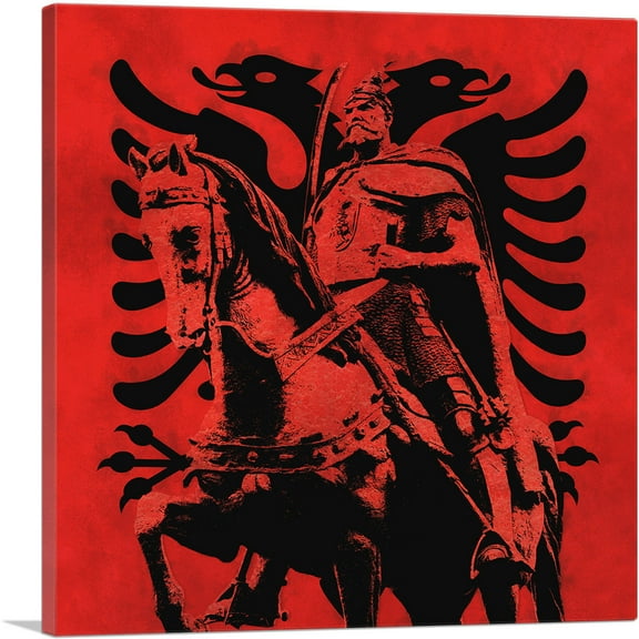 ARTCANVAS Skanderbeg Black and Red with Two-Headed Eagle Albania Canvas Art Print - Size: 12" x 12" (0.75" Deep)