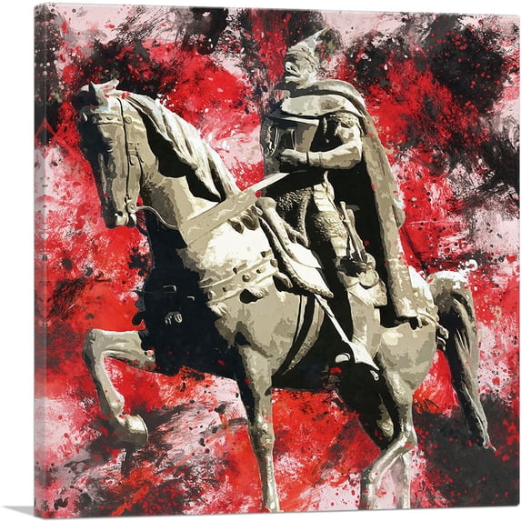 ARTCANVAS Skanderbeg Monument - George Castriot Albania Red Splatter Canvas Art Print - Size: 26" x 26" (0.75" Deep)