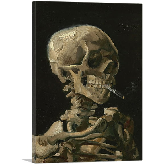 ARTCANVAS Skull of a Skeleton with Burning Cigarette Canvas Art Print by Vincent Van Gogh - Size: 26" x 18" (0.75" Deep)