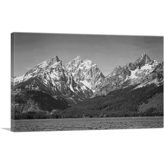 ARTCANVAS Snow Covered Peaks - Grand Teton National Park - Wyoming Canvas Art Print by Ansel Adams - Size: 26" x 18" (0.75" Deep)