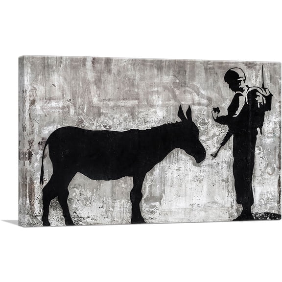 ARTCANVAS Soldier Checking Donkey's Documents Canvas Art Print by Banksy - Size: 26" x 18" (1.50" Deep)