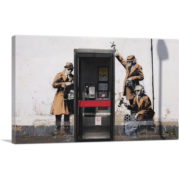 ARTCANVAS Spy Booth Canvas Art Print by Banksy - Size: 26" x 18" (0.75" Deep)
