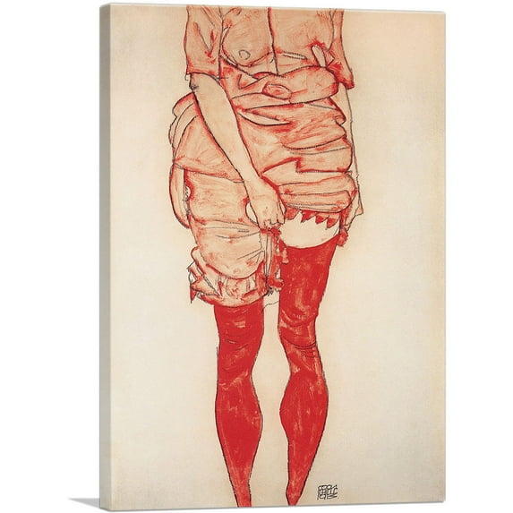 ARTCANVAS Standing Woman in Red 1913 Canvas Art Print by Egon Schiele - Size: 18" x 12" (1.50" Deep)