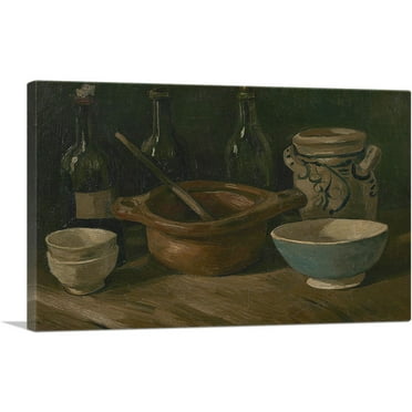 ARTCANVAS Still Life with Earthenware and Bottles 1885 Canvas Art Print by Vincent Van Gogh - Size: 26" x 18" (0.75" Deep)
