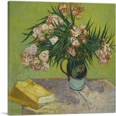 ARTCANVAS Stilleben mit Oleander 1888 Canvas Art Print by Vincent Van Gogh - Size: 18" x 18" (0.75" Deep)