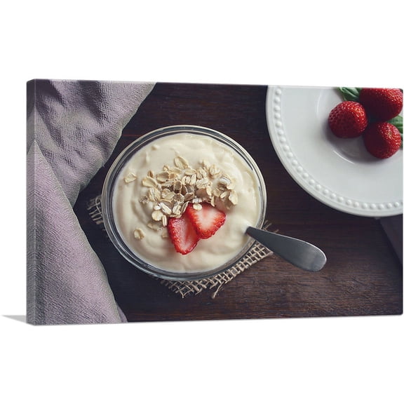 ARTCANVAS Strawberry Fruit Yogurt Restaurant decor Canvas Art Print - Size: 26" x 18" (0.75" Deep)