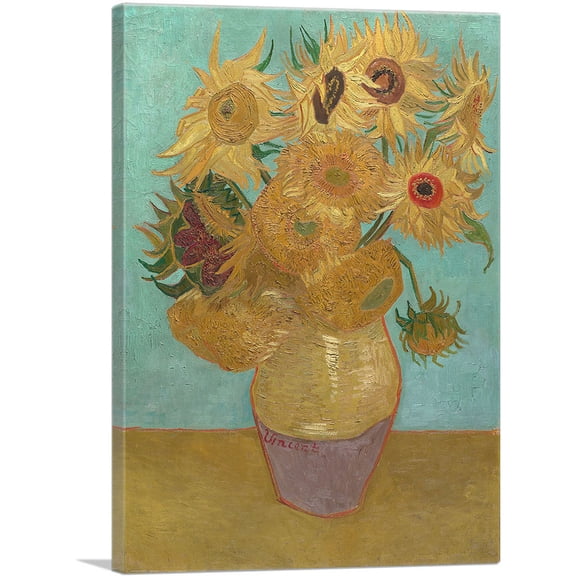 ARTCANVAS Sunflowers - Blue Background 1889 Canvas Art Print by Vincent Van Gogh - Size: 26" x 18" (0.75" Deep)