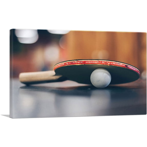 ARTCANVAS Table Tennis Ping Pong Ball Racket Canvas Art Print - Size: 26" x 18" (1.50" Deep)