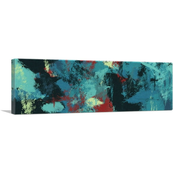 ARTCANVAS Teal Black Maroon Gray Modern Panoramic Canvas Art Print - Size: 36" x 12" (0.75" Deep)