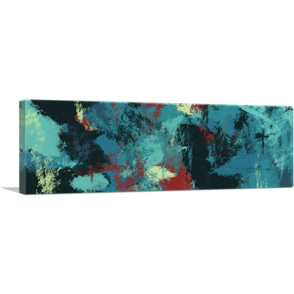 ARTCANVAS Teal Black Maroon Gray Modern Panoramic Canvas Art Print - Size: 36" x 12" (0.75" Deep)