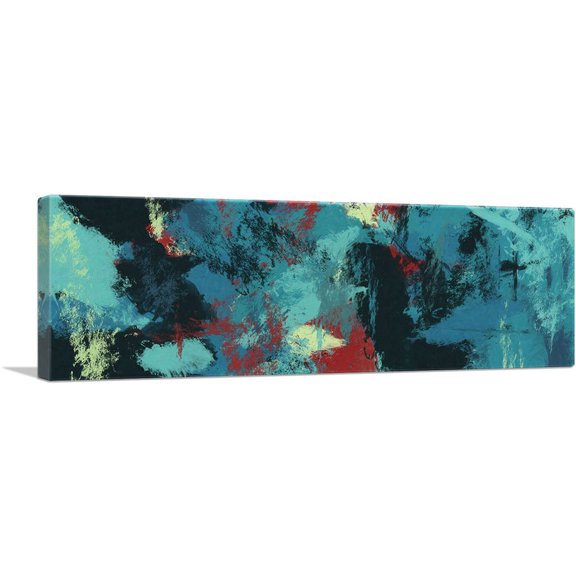 ARTCANVAS Teal Black Maroon Gray Modern Panoramic Canvas Art Print - Size: 60" x 20" (1.50" Deep)