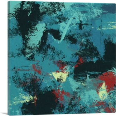ARTCANVAS Teal Black Maroon Gray Modern Square Canvas Art Print - Size: 18" x 18" (0.75" Deep)