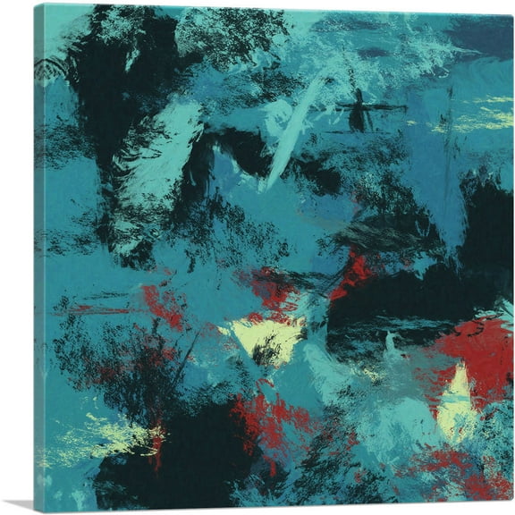 ARTCANVAS Teal Black Maroon Gray Modern Square Canvas Art Print - Size: 18" x 18" (0.75" Deep)