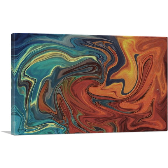 ARTCANVAS Teal and Orange Melted Wave Rectangle Canvas Art Print - Size: 12" x 8" (0.75" Deep)