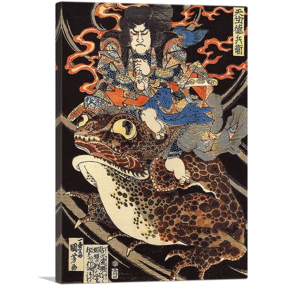 ARTCANVAS Tenjiku Tokubei Riding a Giant Toad Canvas Art Print by Utagawa Kuniyoshi - Size: 26" x 18" (0.75" Deep)