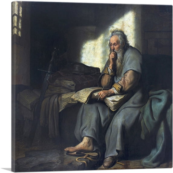 ARTCANVAS The Apostle Paul in Prison 1627 Canvas Art Print by Rembrandt van Rijn - Size: 12" x 12" (1.50" Deep)