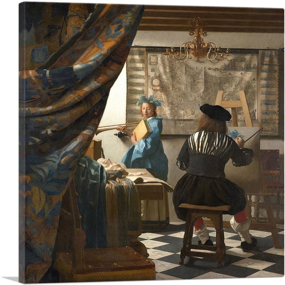ARTCANVAS The Art Of Painting 1665 Canvas Art Print by Johannes Vermeer - Size: 18" x 18" (0.75" Deep)