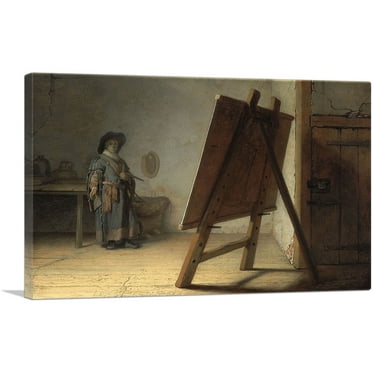 ARTCANVAS The Artist in his Studio 1628 Canvas Art Print by Rembrandt van Rijn - Size: 26" x 18" (0.75" Deep)